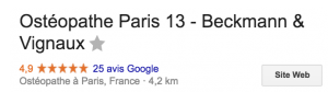 Les notes Google de vos ostéopathes Paris 13